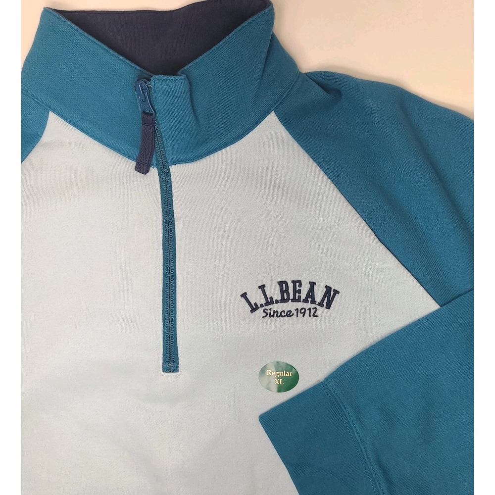 NWT LL Bean Quarter Zip Womens XL Pullover Colorblock Baby Blue Navy Sweatshirt